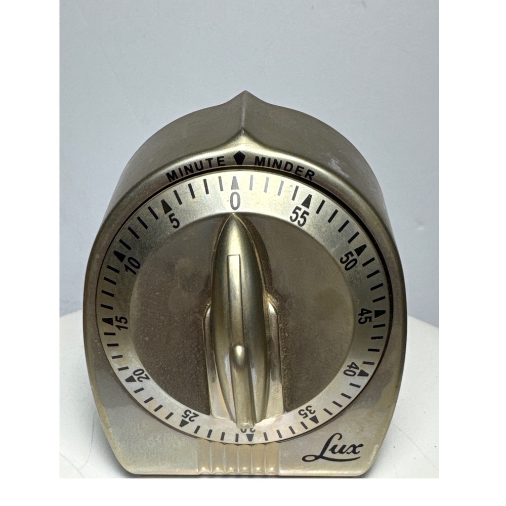 Lux Minute Minder Kitchen Timer  Gold Good Art Deco Mechanical Retro Working